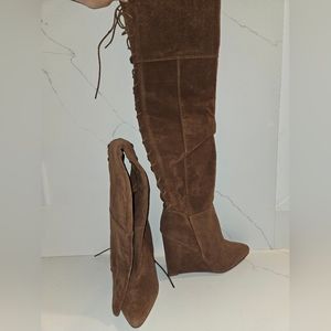 Justfab Brown tall wedge boots